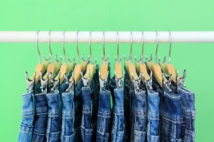 jeans hanging in closet